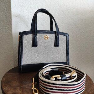 VGUC Tory Burch Walker Canvas Micro Satchel (Natural/Navy)